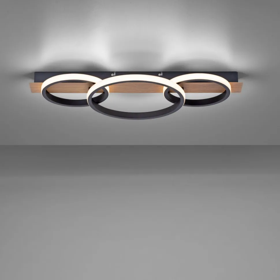 LED Deckenlampe Holz Metall Natur Schwarz 68 cm 3000 K