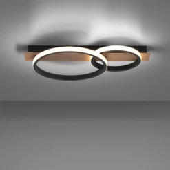 LED Deckenlampe Holz Metall Natur Schwarz 53 cm 3200 lm