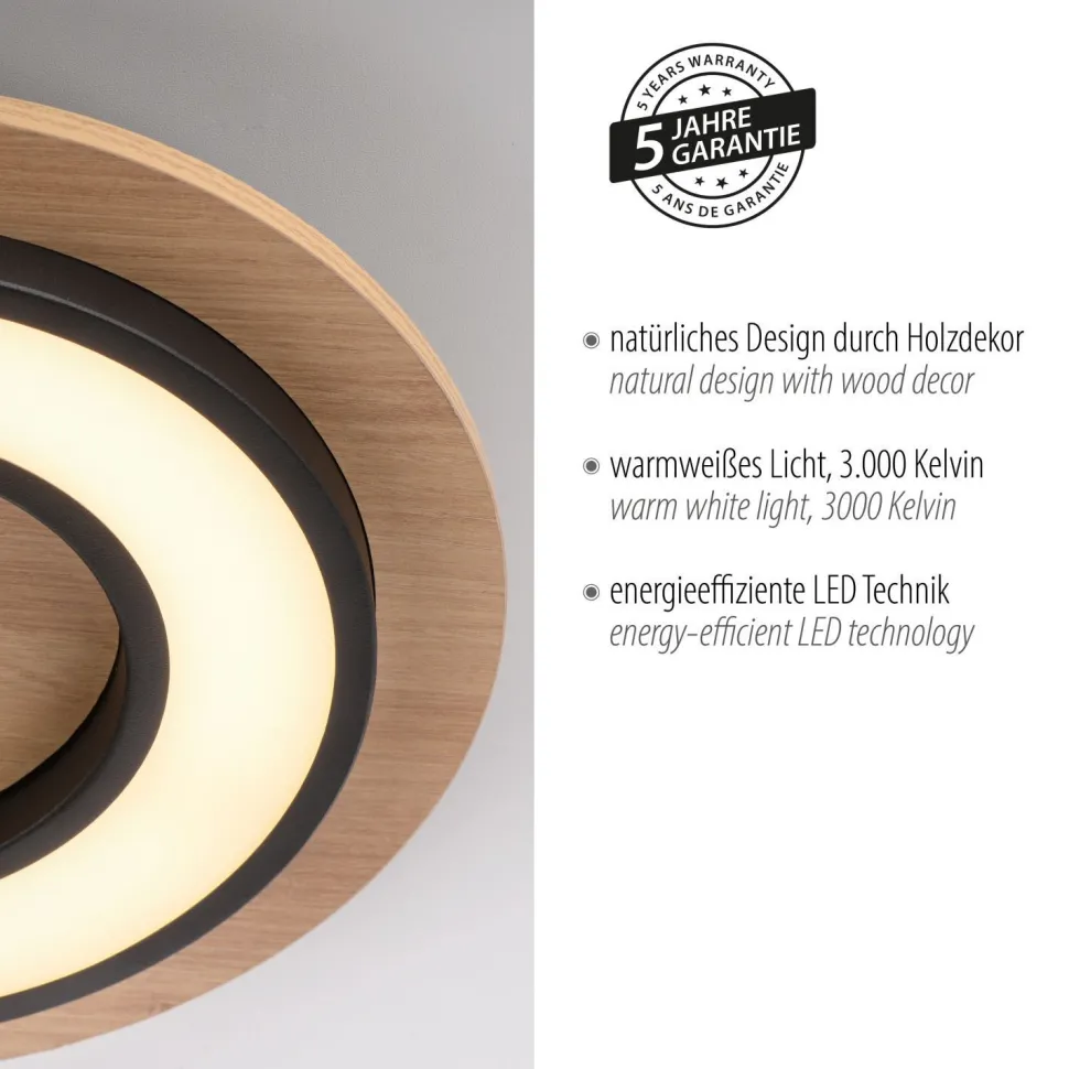 LED Deckenlampe Holz Metall 3000 K wohnlich blendarm