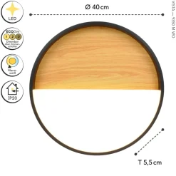 LED Deckenlampe Schwarz Natur Ø40 cm 2350 lm dimmbar