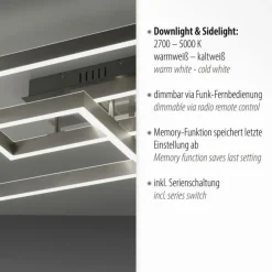 LED Deckenlampe Silber Fernbedienung 82 cm 45 W dimmbar