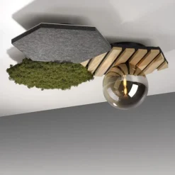 LED Deckenleuchte Filz Eiche Moos Rauchglas G9 blendarm