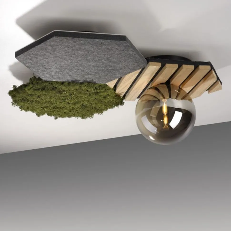 LED Deckenleuchte Filz Eiche Moos Rauchglas G9 blendarm