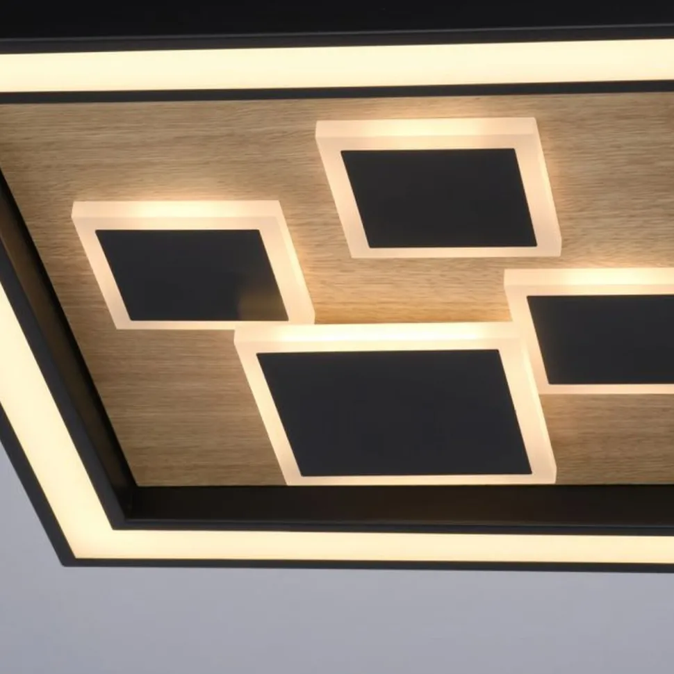 LED Deckenleuchte Holz Schwarz Serienschalter L:48 cm