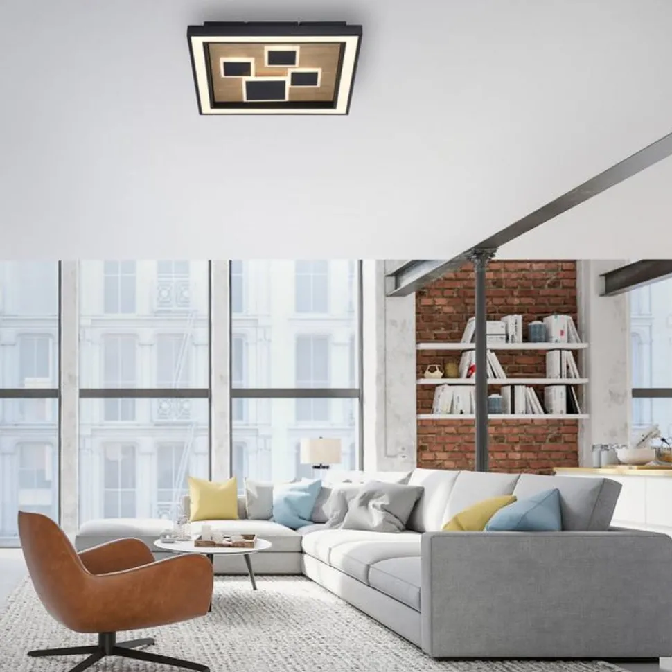 LED Deckenleuchte Holz Schwarz Serienschalter L:48 cm