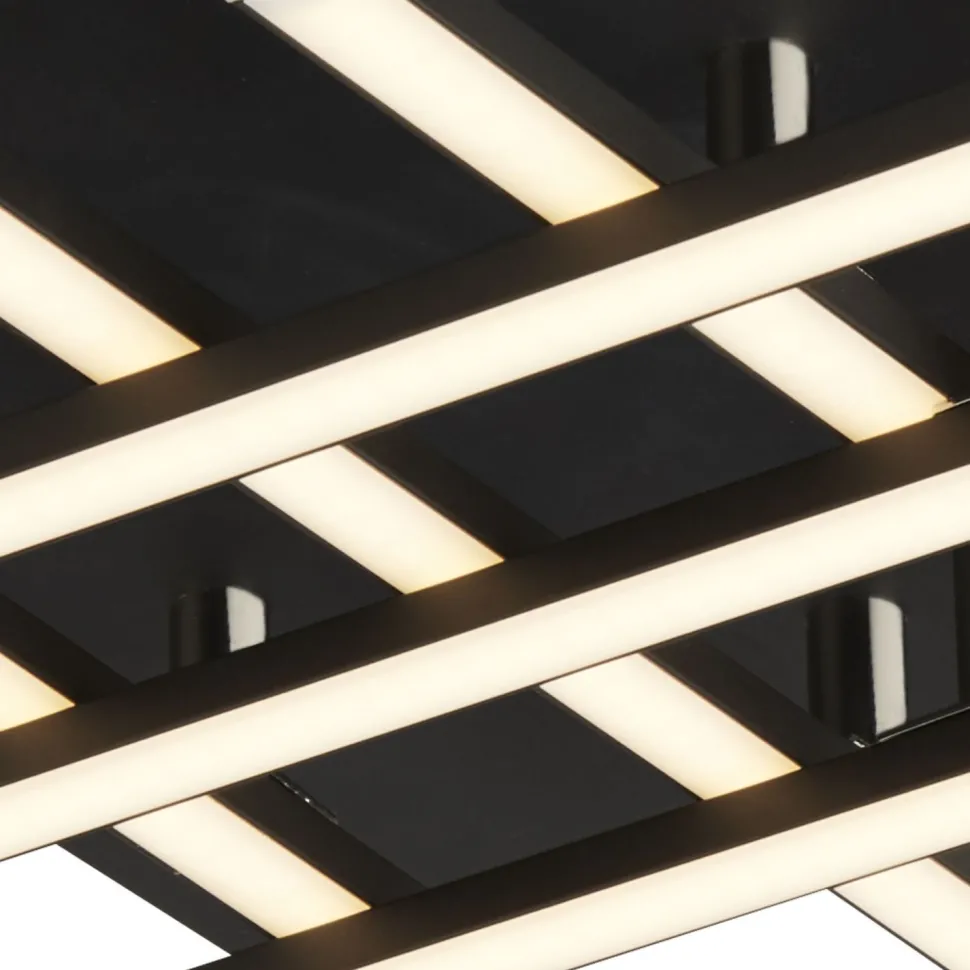 LED Deckenleuchte Metall B: 45,5 cm Schwarz Chrom 3000 K