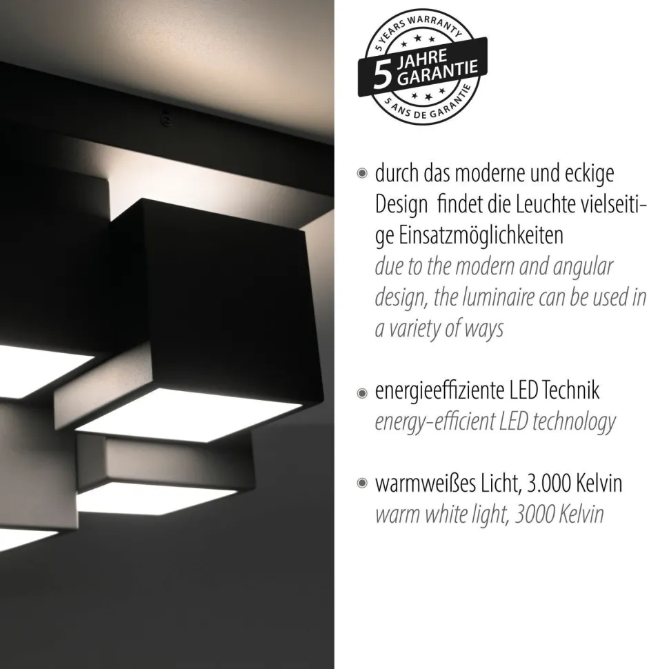 LED Deckenleuchte Metall Würfel B:30 cm 2400 lm Schwarz