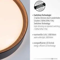 LED Deckenleuchte Schwarz Natur Ø40 cm 3400 lm dimmbar