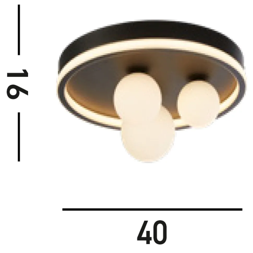 LED Deckenleuchte Schwarz Weiß Metall Glaskugeln Ø40 cm