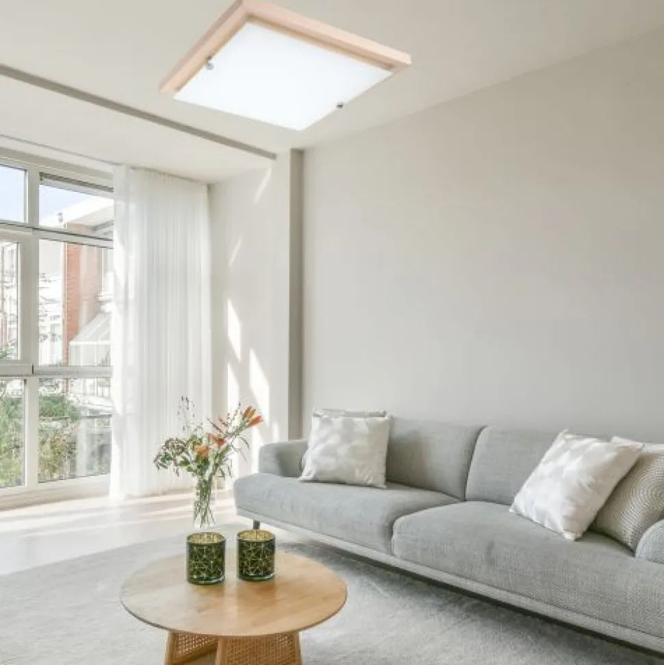 LED Deckenleuchte Weiß Holz quadratisch Wohnzimmer