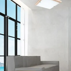 LED Deckenleuchte Weiß Holz quadratisch Wohnzimmer