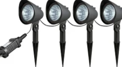 LED Gartenleuchte Erdspieß 4er Set Stecker Kabel Anthrazit