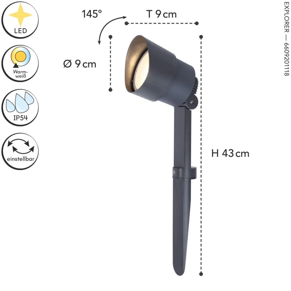 LED Gartenstrahler Aluminium verstellbar Erdspieß IP54