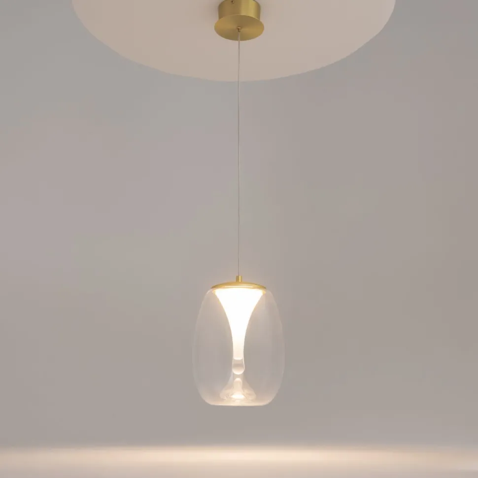 LED Hängelampe Aluminium Glas D: 20 cm rund in Gold