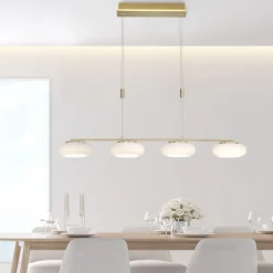 LED Hängelampe Glas 108 cm Fernbedienung in Messing