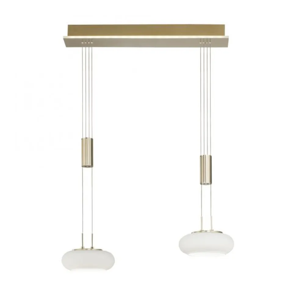 LED Hängelampe Glas in Messing 2-flammig Fernbedienung