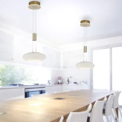 LED Hängelampe Glas in Messing dimmbar Fernbedienung