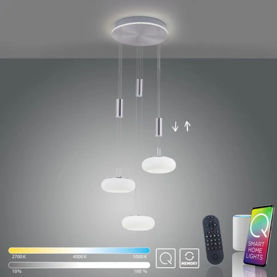 LED Hängelampe Glas in Stahl L:44 cm 3550 lm dimmbar