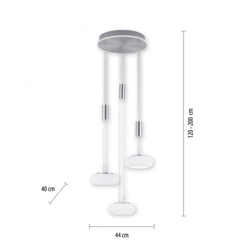 LED Hängelampe Glas in Stahl L:44 cm 3550 lm dimmbar