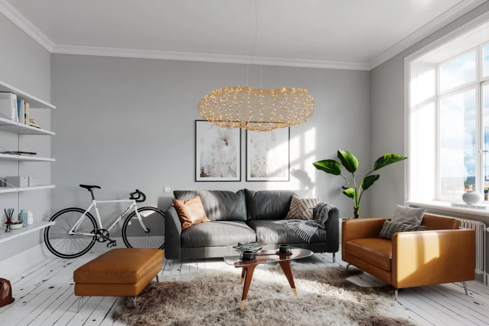 LED Hängelampe Modern 115 cm lang Draht Schirm in Gold