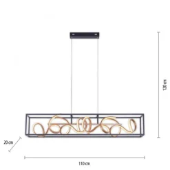 LED Hängelampe Schwarz Gold Metall L:110 cm dimmbar