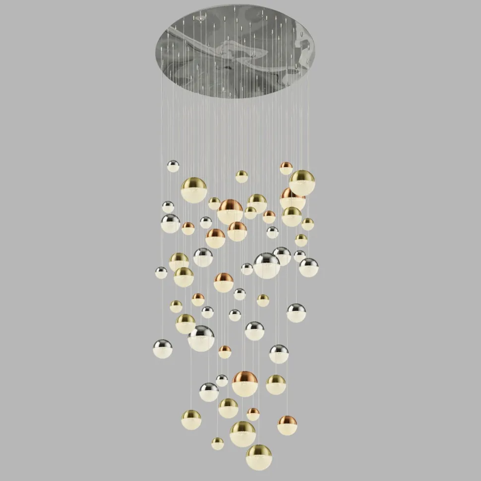 LED Hängeleuchte D: 140 cm in Chrom Kupfer Messing