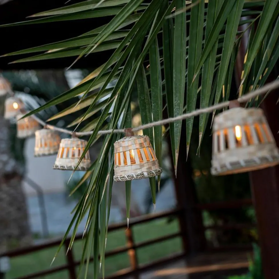 LED Lichterkette außen Bambus Lampenschirme 2700 K IP44