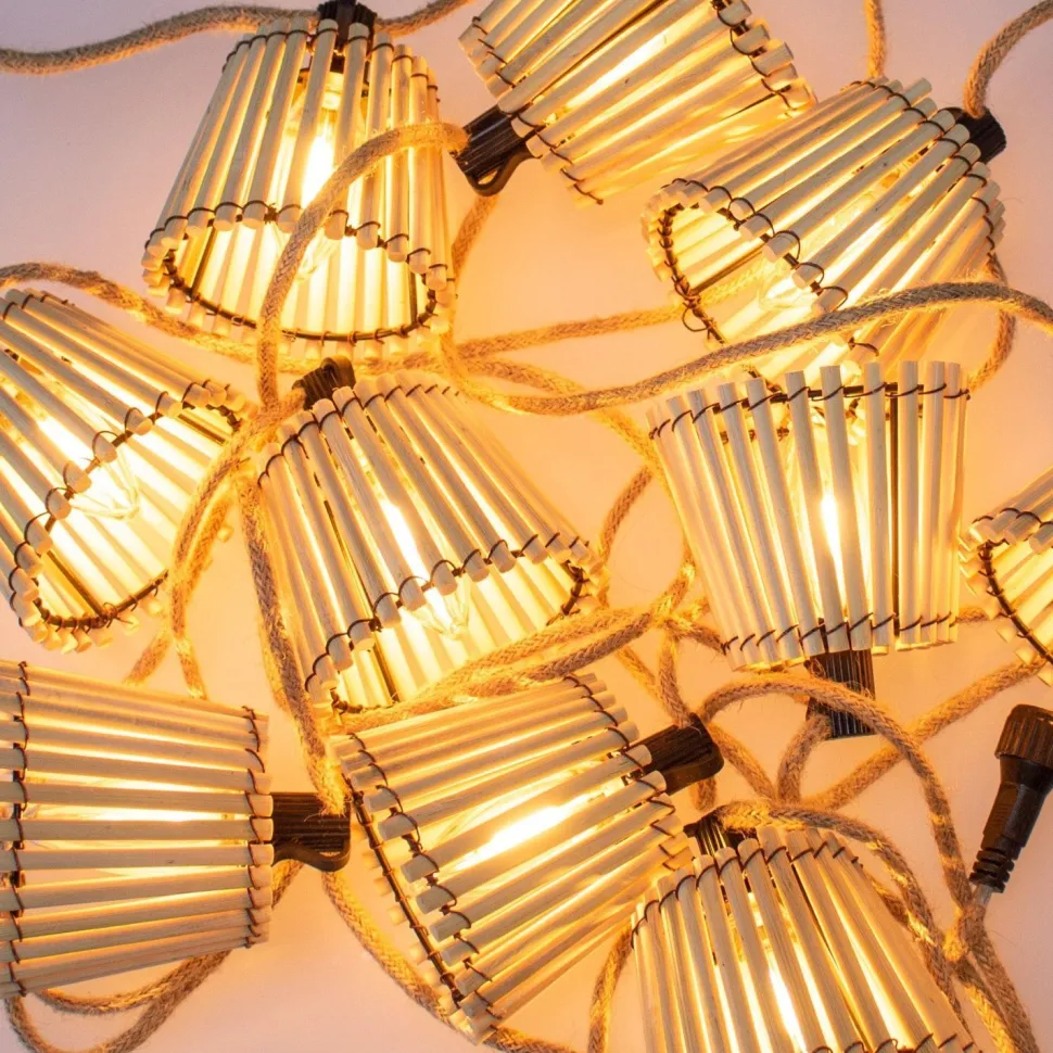 LED Lichterkette mit Stecker 5m IP44 2200K Bambus Outdoor