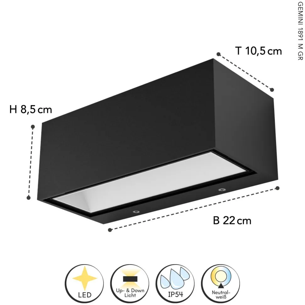 LED Outdoor Wandlampe Anthrazit 4000 K IP54 Up Down