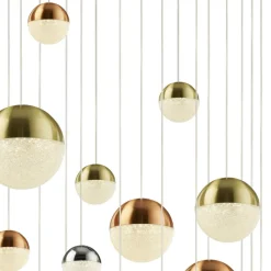 LED Pendelleuchte Ø 97 cm in Chrom Kupfer Messing Retro