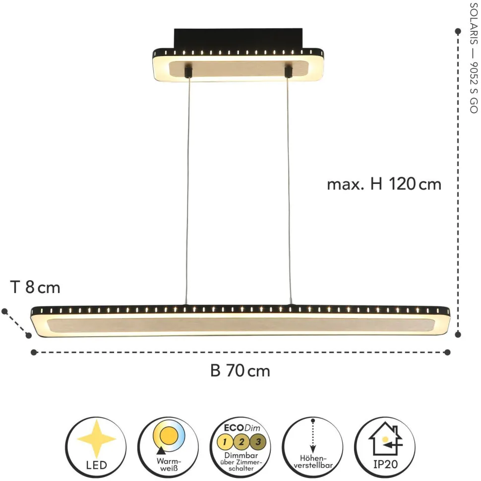 LED Pendelleuchte Aluminium Gold Schwarz 3000 K 70 cm