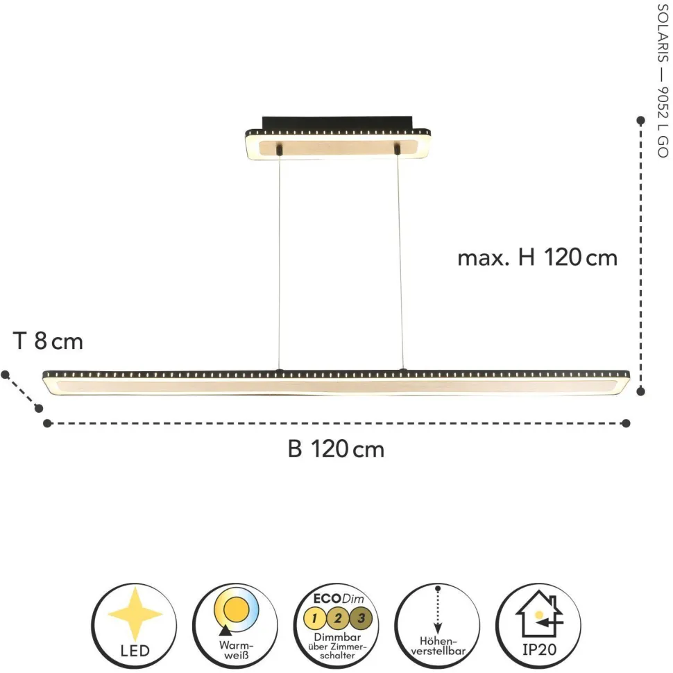 LED Pendelleuchte Aluminium Gold Schwarz 3000 K 120 cm