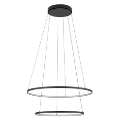 LED Pendelleuchte Schwarz 2 Ringe Metall verstellbar