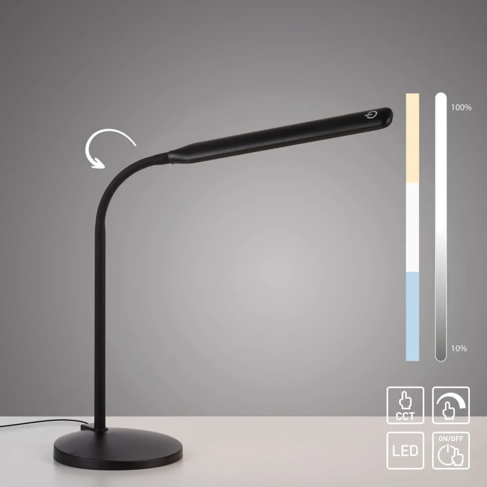 LED SchreibTischlampe Schwarz Touch 64 cm 6 W flexibel