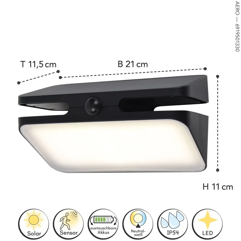 LED Solar Außenwandlampe mit Bewegungsmelder IP54 9 W