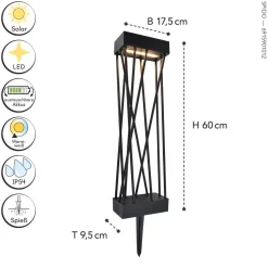 LED Solar Erdspießstrahler Schwarz Metall H:60 cm IP54
