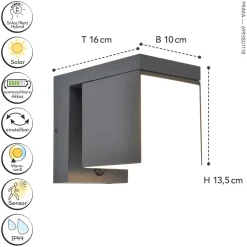 LED Solar Wandleuchte Bewegungsmelder IP54 H:13,5 cm