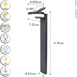 LED Solar Wegeleuchte Sensor Anthrazit IP54 12 W 74 cm