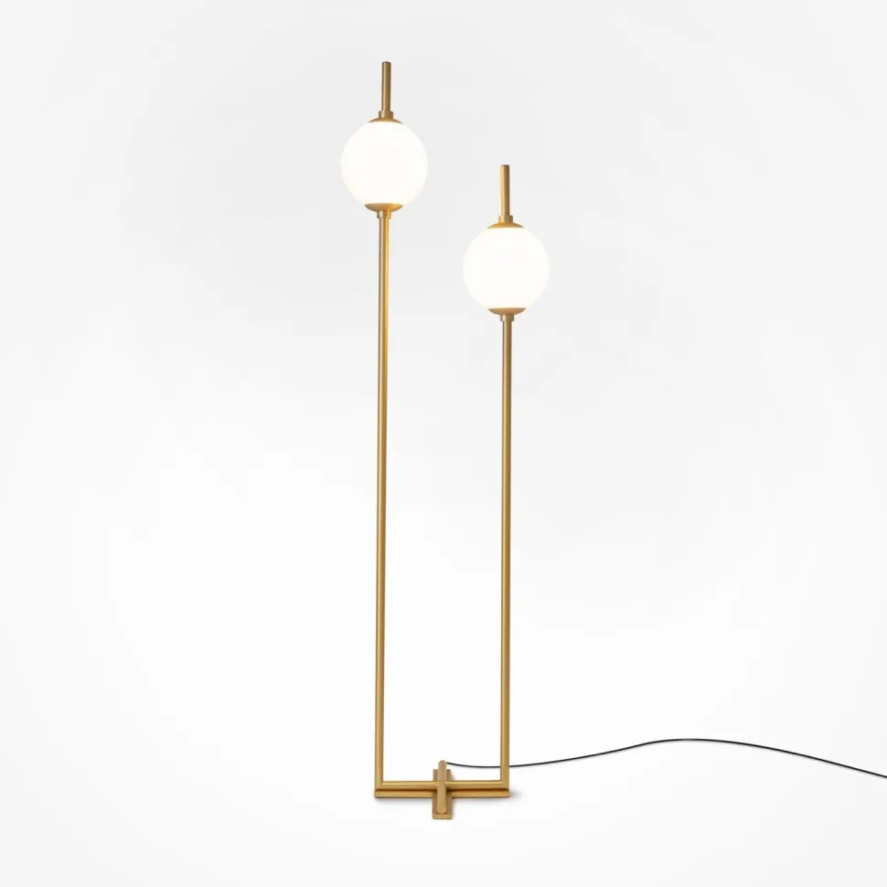 LED Stehleuchte Metall Glas 150 cm hoch in Messing Weiß