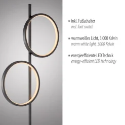 LED Stehleuchte Schwarz Metall Ringe 151 cm 1290 lm