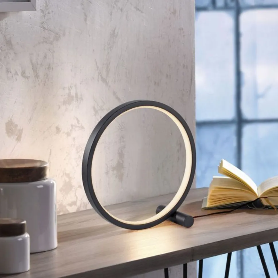 LED Tischlampe Schwarz Metall Ring H:25,5 cm 1290 lm