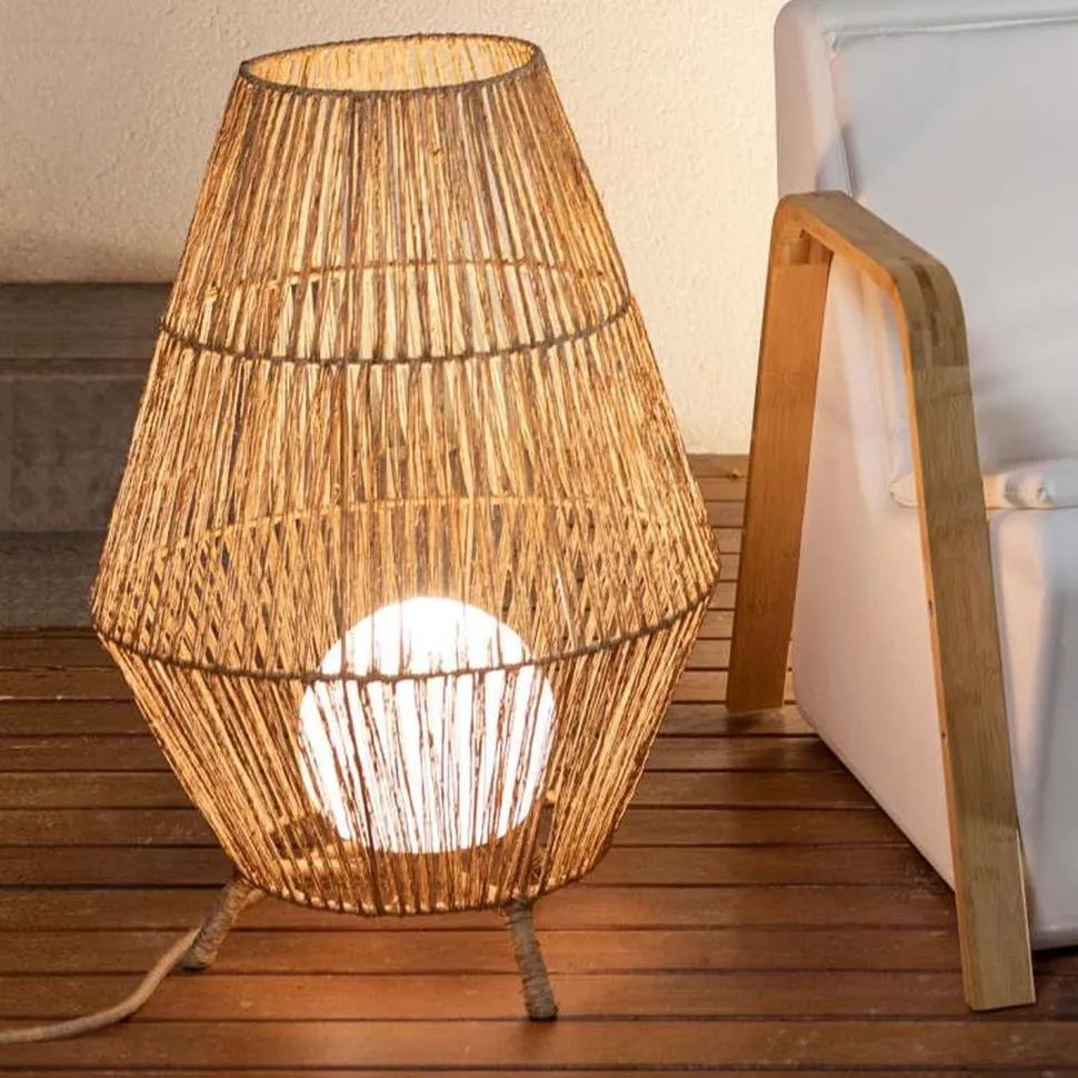 LED Tischleuchte außen IP54 72 cm Rattan Dimmer Fernbedienung