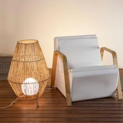 LED Tischleuchte außen IP54 72 cm Rattan Dimmer Fernbedienung