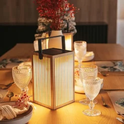 LED Tischleuchte Holz Metall 24 cm IP54 2700K kabellos Outdoor