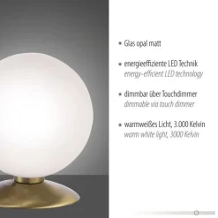 LED Tischleuchte in Altmessing Glaskugel 3 W dimmbar