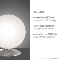 LED Tischleuchte in Stahl Glaskugel 3 W 3000 K dimmbar