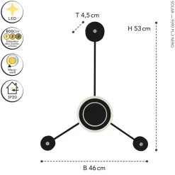 LED Wandlampe Aluminium dimmbar H:53 cm 3000 K Schwarz