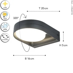 LED Wandlampe Anthrazit Aluminium IP54 B:16 cm blendarm
