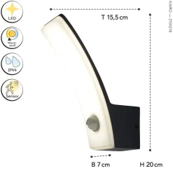 LED Wandlampe Bewegungsmelder H:20,4 cm IP44 Anthrazit