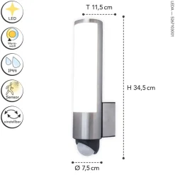 LED Wandlampe Bewegungssensor Edelstahl H:34,5 cm 16 W
